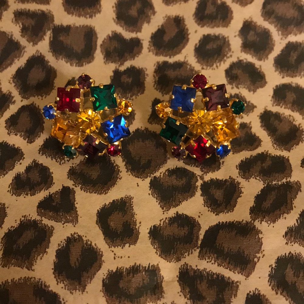 Gold Tone Jeweled Earrings